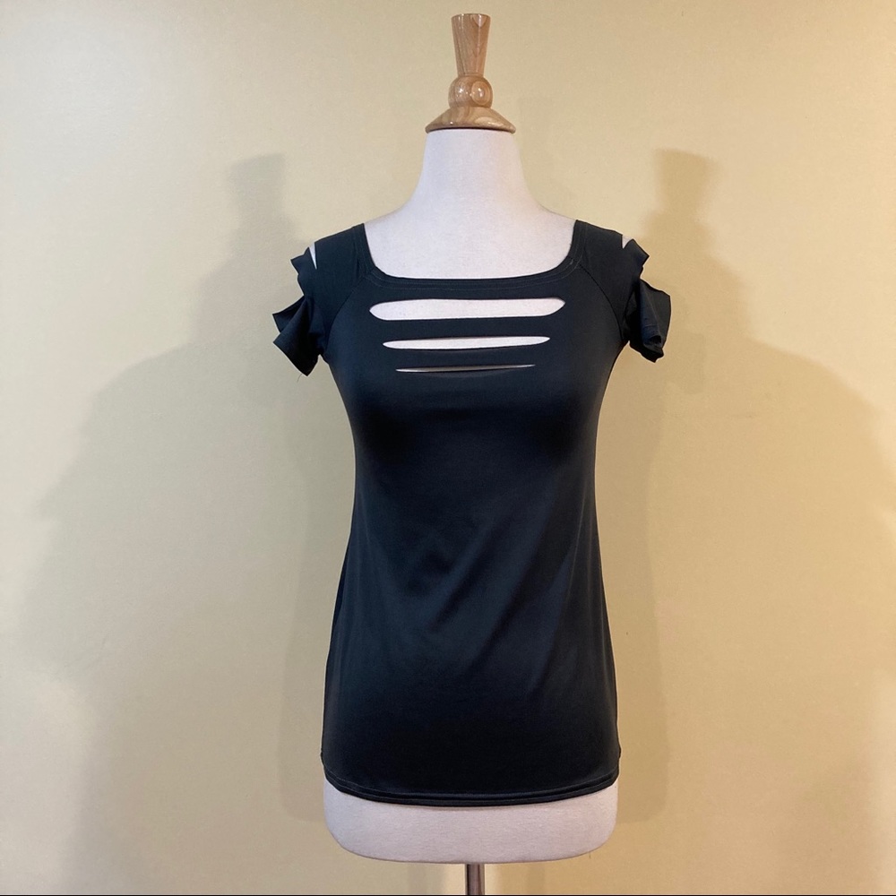 Destroyed Stretchy Short Sleeve Top - Picture 2 of 4